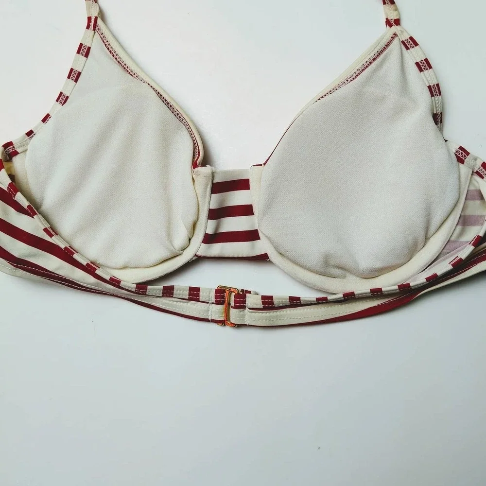 White House Black Market Bikini Top Women XS Red White Striped Underwire Halter